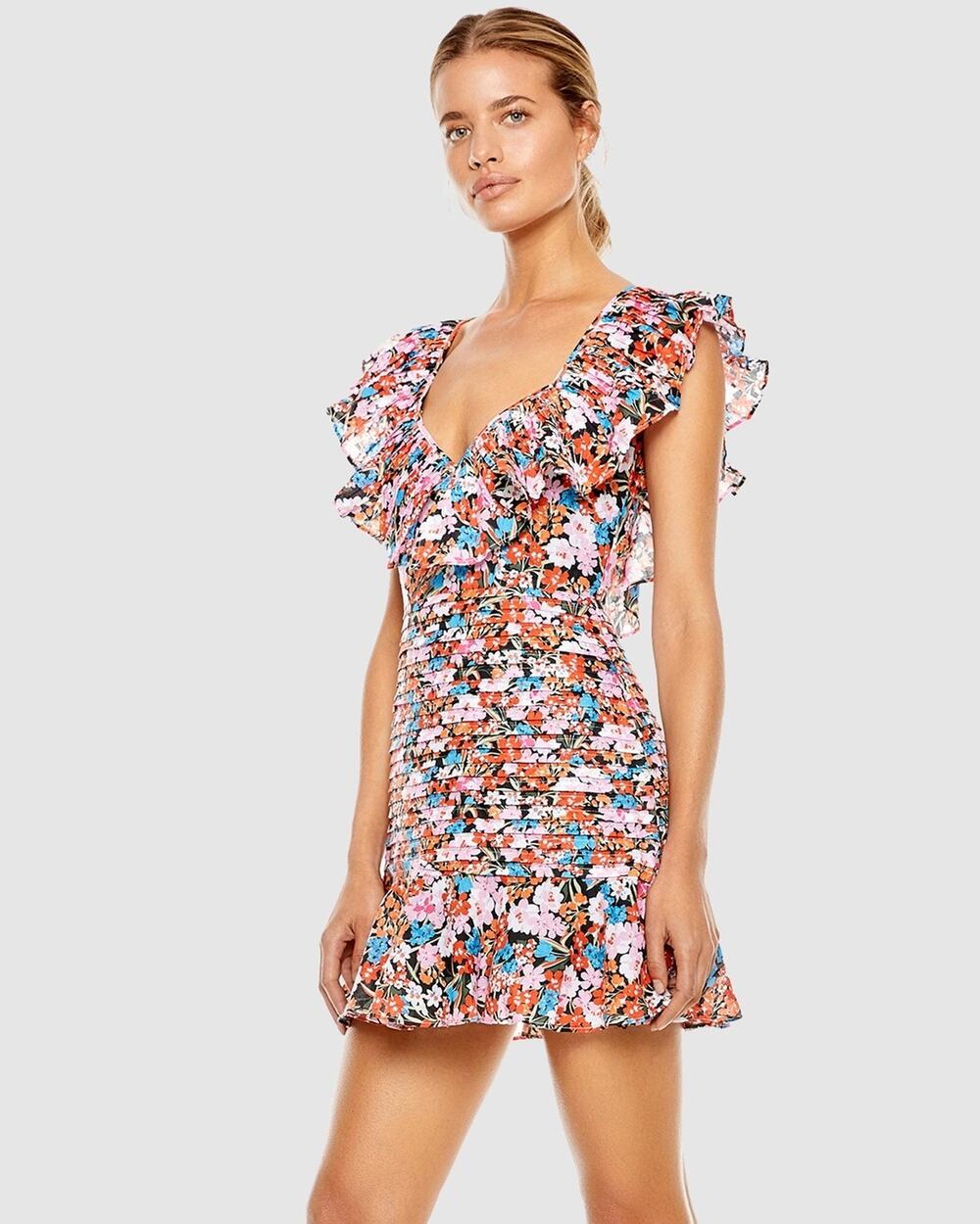 La Maison Talulah Cloud Nine Mini Dress Sz XS Pink Floral Linen Cotton GREAT